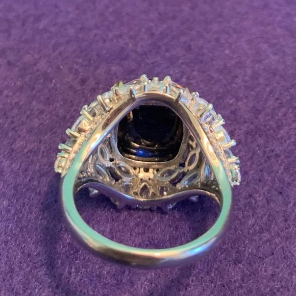 Sapphire ring, new, no tags, solid sterling, domed sapphire, white diamonds sz 7 - Picture 6 of 12